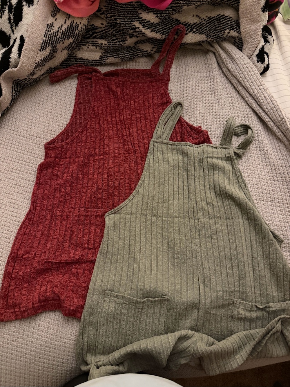 Ribbed Tank Romper Set - Red & Sage